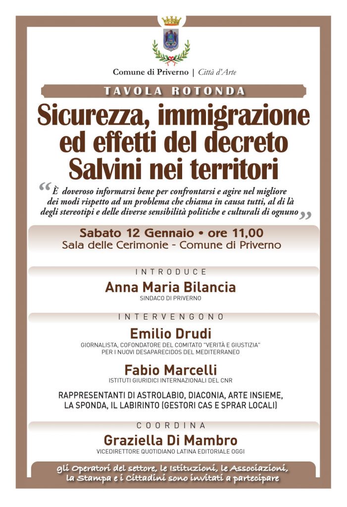locandina tavola rotonda DL sicurezza
