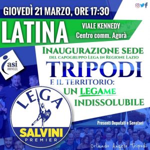 Locandina dell'inaugurazione della sede del consigliere regionale Angelo Tripodi (Lega)