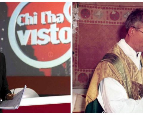 Federica Sciarelli, conduttrice di "Chi l'ha visto" e il parroco di Borgo Montello Don Cesare Boschin