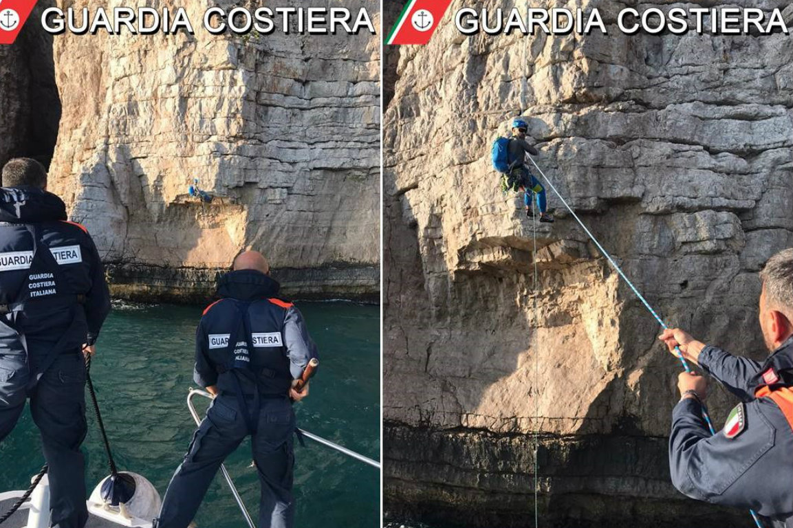 Due rocciatori rimasti bloccati sulla parete rocciosa nei pressi della Grotta del Turco di Monte Orlando di Gaeta