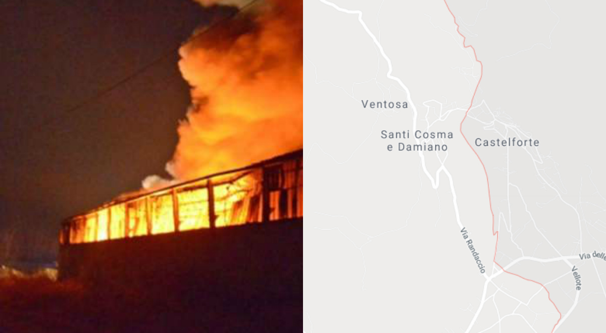 santi cosma e damiano: incendio deposito autobus società pontina trasporti