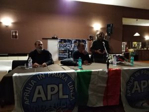 L'incontro del 16 novembre organizzato da Aprilia in Prima Liena a Campo di Carne. Da sinistra Graziani, Murelli e Campilongo