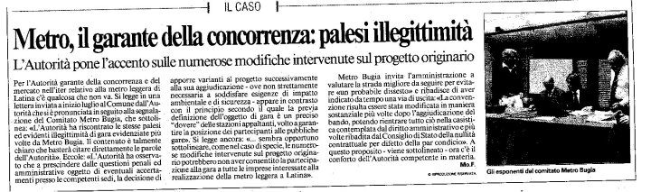 articolo su metro bugia a latina