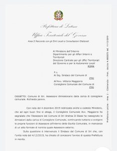 Nota Prefettura di Latina