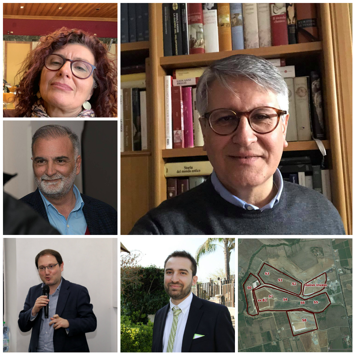 Al centro Claudio Moscardelli. In senso anti-orario Nicoletta Zuliani, Enrico Forte, Salvatore La Penna e Alessandro Cozzolino. In fondo a destra la mappa degli invasi della discarica di Borgo Montello