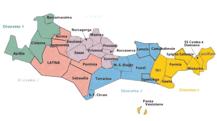 I cinque distretti socio-sanitari dell'Asl di Latina