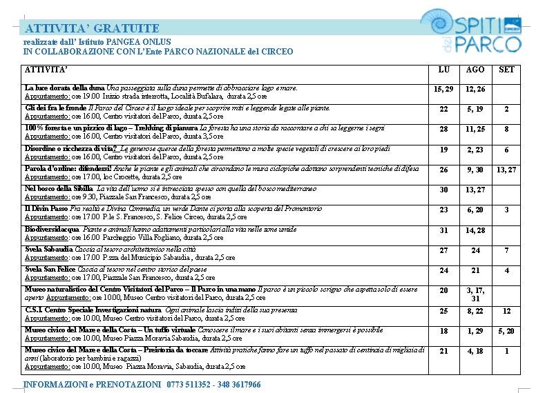 Calendario eventi
